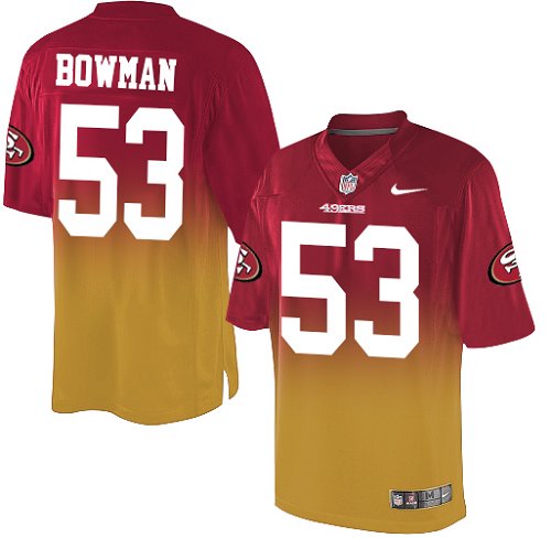 Men's Elite NaVorro Bowman Nike Jersey Red/Gold - #53 Fadeaway NFL San Francisco 49ers